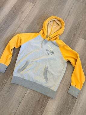 American Eagle Vintage Fit Classic Raglan Colorblock Hoodie Yellow/Grey Size M